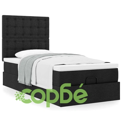 Легло тип Османска с матрак, черно, 90x190 см, полиестерен плат ➤ топ цена ➤ sorbe.bg