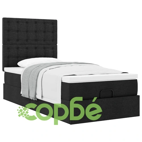 Легло тип Османска с матрак, черно, 90x190 см, полиестерен плат ➤ топ цена ➤ sorbe.bg