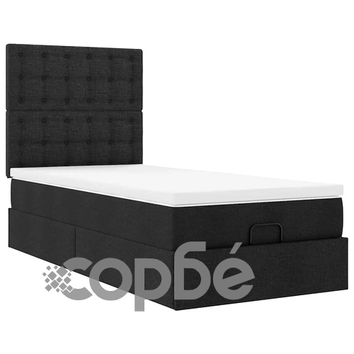 Легло тип Османска с матрак, черно, 90x190 см, полиестерен плат ➤ топ цена ➤ sorbe.bg