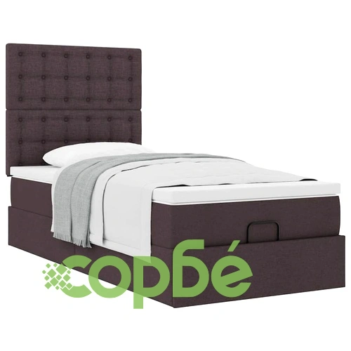 Османско легло с матрак и място за съхранение, тъмнокафяво, 90x200 см, плат ➤ топ цена ➤ sorbe.bg