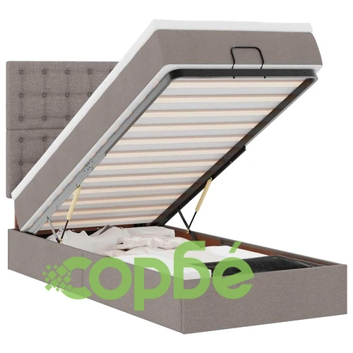 Османска спалня с матрак и топер, 100x200 см, тауп, полиестерен плат ➤ топ цена ➤ sorbe.bg