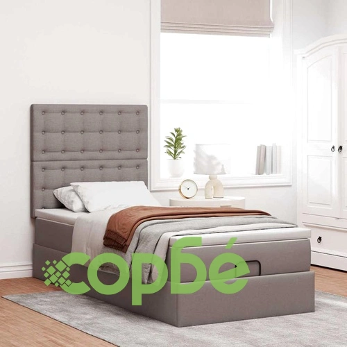 Османска спалня с матрак и топер, 100x200 см, тауп, полиестерен плат ➤ топ цена ➤ sorbe.bg