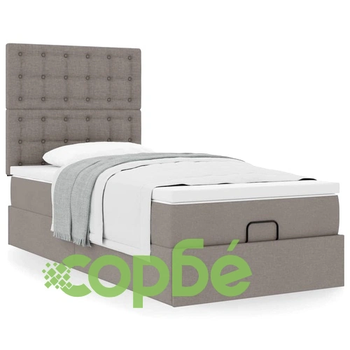 Османска спалня с матрак и топер, 100x200 см, тауп, полиестерен плат ➤ топ цена ➤ sorbe.bg