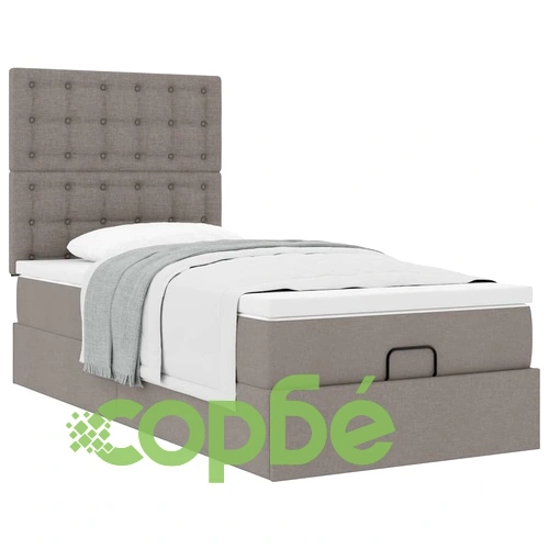 Османска спалня с матрак и топер, 100x200 см, тауп, полиестерен плат ➤ топ цена ➤ sorbe.bg