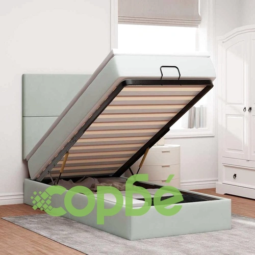 Османско легло с матрак и топ матрак, 80x200 см, светлосиво кадифе ➤ топ цена ➤ sorbe.bg