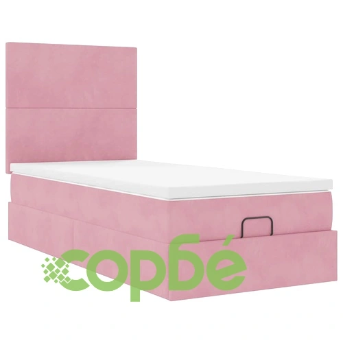 Кадифено Османско Легло с Матраци, Розово, 100x200 см, с Място за Съхранение ➤ топ цена ➤ sorbe.bg