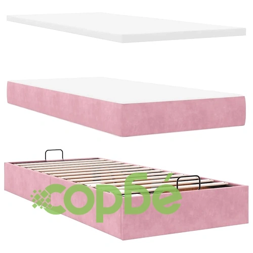 Кадифено Османско Легло с Матраци, Розово, 100x200 см, с Място за Съхранение ➤ топ цена ➤ sorbe.bg