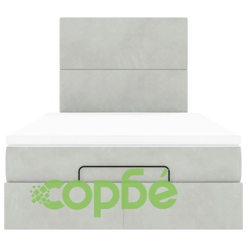 Османска Легло с Матраци 120x190 см, Светлосиво Кадифе с Хидравличен Механизъм ➤ топ цена ➤ sorbe.bg