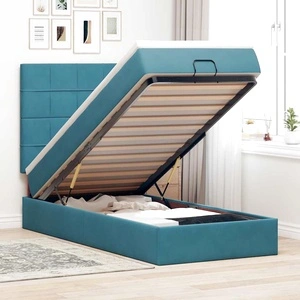 Османска легло с матраци, тъмносиньо, 100x200 см, кадифе