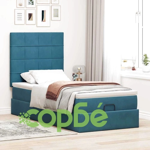 Османска легло с матраци, тъмносиньо, 100x200 см, кадифе ➤ топ цена ➤ sorbe.bg