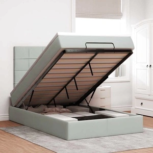 Османска Кадифена Спалня с Матрак и Топ Матрак, Светлосиво, 120x190 см