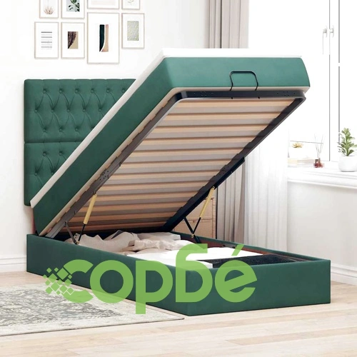 Османска легло с матрак от кадифе, тъмнозелено, 90x200 см ➤ топ цена ➤ sorbe.bg