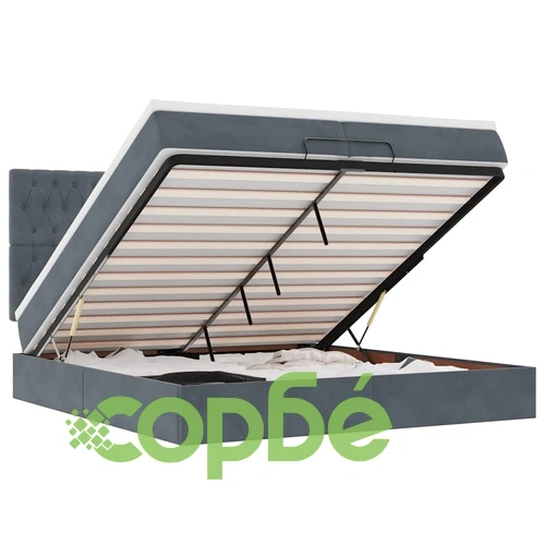 Луксозно Османско Легло с Матраци, Тъмносиво, 200x200 см, Кадифе ➤ топ цена ➤ sorbe.bg