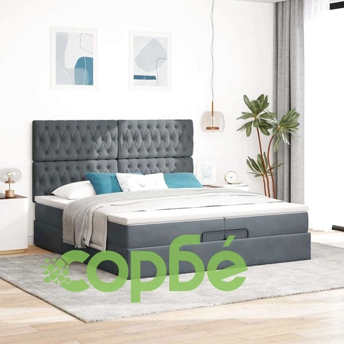 Луксозно Османско Легло с Матраци, Тъмносиво, 200x200 см, Кадифе ➤ топ цена ➤ sorbe.bg