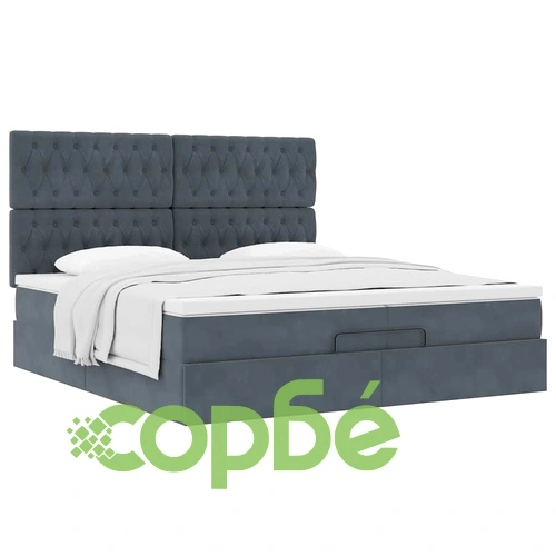 Луксозно Османско Легло с Матраци, Тъмносиво, 200x200 см, Кадифе ➤ топ цена ➤ sorbe.bg