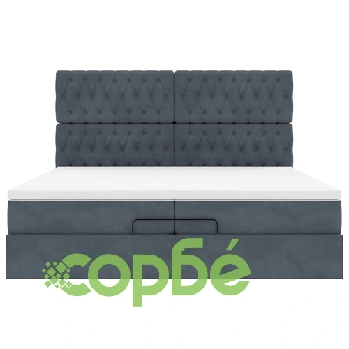 Луксозно Османско Легло с Матраци, Тъмносиво, 200x200 см, Кадифе ➤ топ цена ➤ sorbe.bg