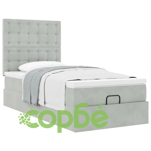 Османско легло с матрак и топ матрак, 80x200 см, светлосиво кадифе ➤ топ цена ➤ sorbe.bg