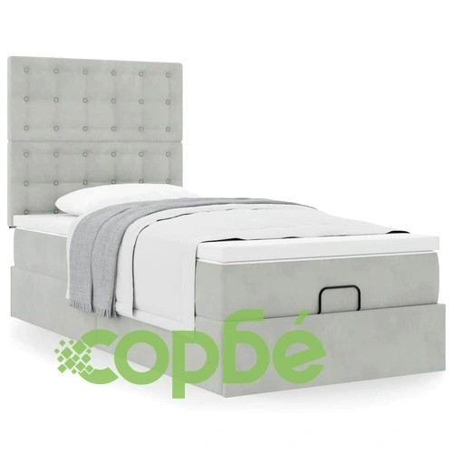 Османска легло с матрак и топ матрак, 90x200 см, светлосиво кадифе ➤ топ цена ➤ sorbe.bg