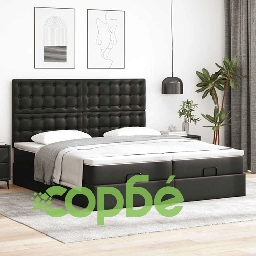 Османско легло с матраци 200x200 см, черна изкуствена кожа ➤ топ цена ➤ sorbe.bg