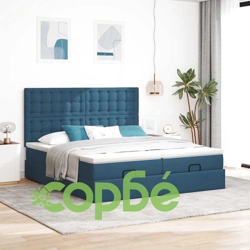 Османска спалня с матраци и място за съхранение, синя, 160x200 см, полиестерен плат ➤ топ цена ➤ sorbe.bg