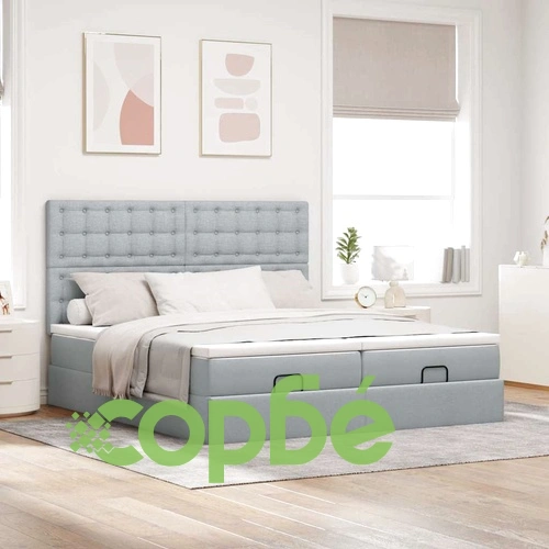 Османска спалня с матраци 200x200 см, светлосив плат, с място за съхранение ➤ топ цена ➤ sorbe.bg