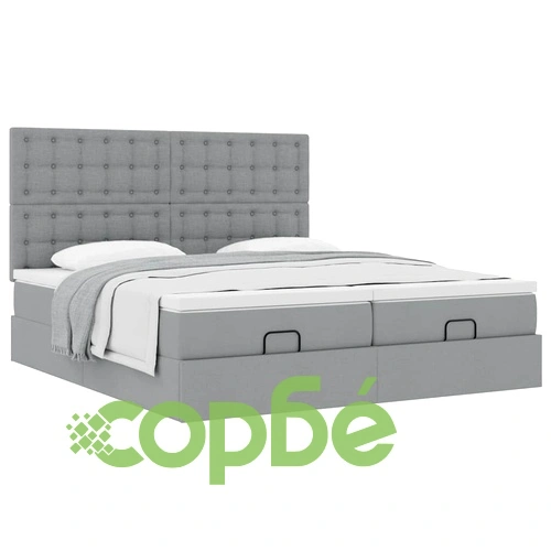 Османска спалня с матраци 200x200 см, светлосив плат, с място за съхранение ➤ топ цена ➤ sorbe.bg