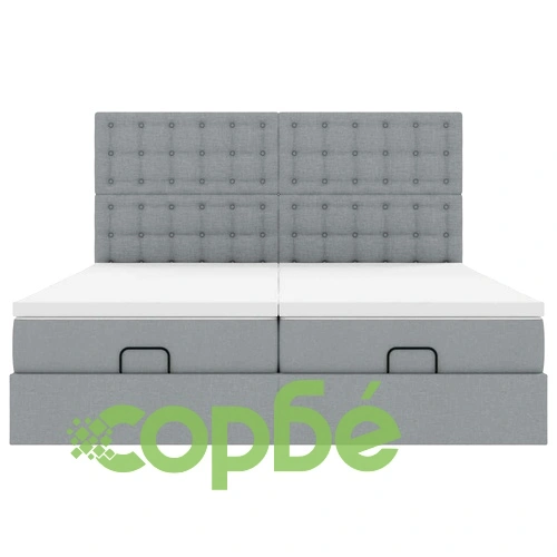 Османска спалня с матраци 200x200 см, светлосив плат, с място за съхранение ➤ топ цена ➤ sorbe.bg