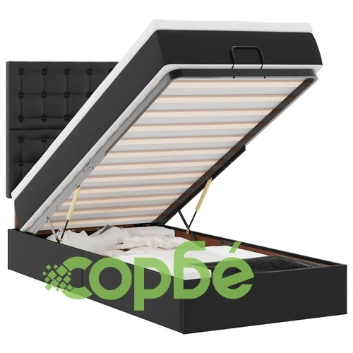 Легло тип Османска с матрак, LED осветление, 90x190 см, черна изкуствена кожа ➤ топ цена ➤ sorbe.bg