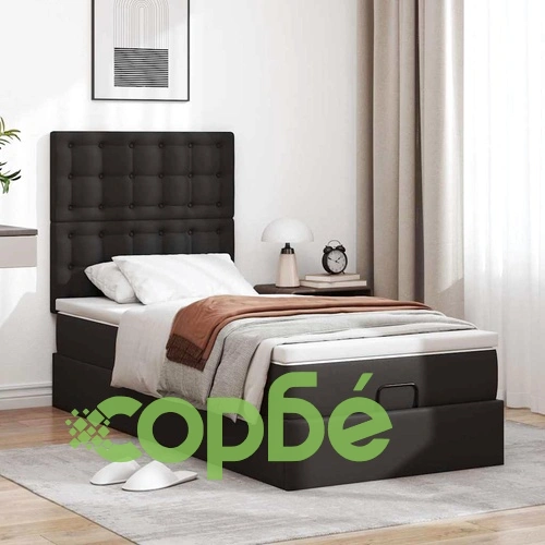 Легло тип Османска с матрак, LED осветление, 90x190 см, черна изкуствена кожа ➤ топ цена ➤ sorbe.bg