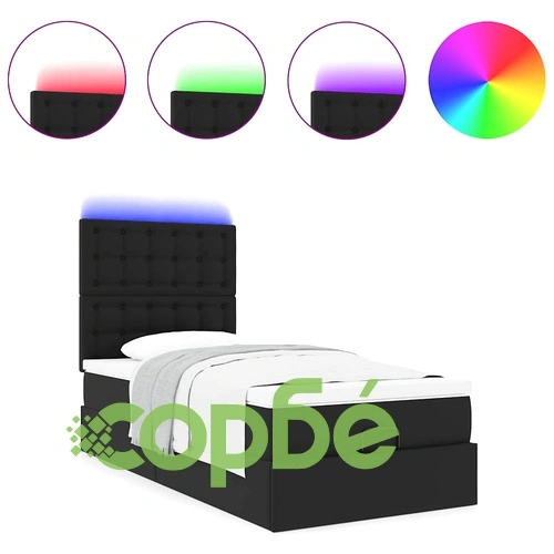 Легло тип Османска с матрак, LED осветление, 90x190 см, черна изкуствена кожа ➤ топ цена ➤ sorbe.bg