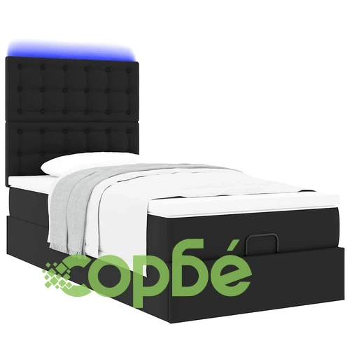 Легло тип Османска с матрак, LED осветление, 90x190 см, черна изкуствена кожа ➤ топ цена ➤ sorbe.bg