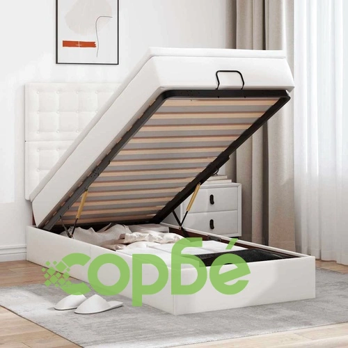 Легло Тип Османка с Матрак и LED Осветление, 90x200 см, Бяла Еко Кожа ➤ топ цена ➤ sorbe.bg