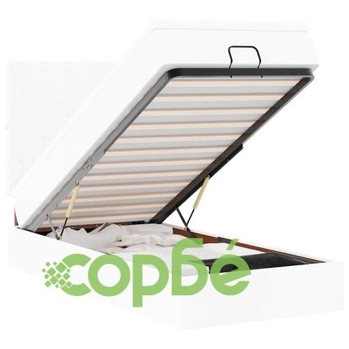 Легло Тип Османка с Матрак и LED Осветление, 90x200 см, Бяла Еко Кожа ➤ топ цена ➤ sorbe.bg