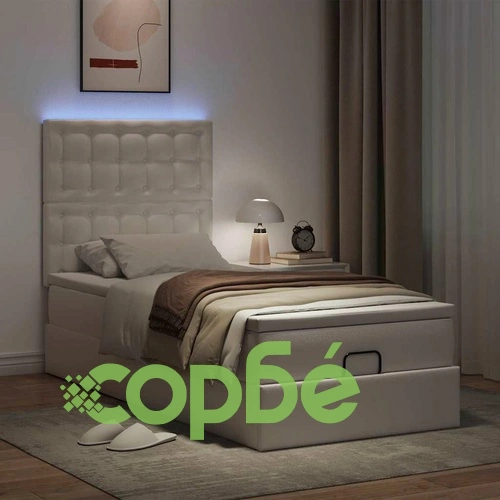 Легло Тип Османка с Матрак и LED Осветление, 90x200 см, Бяла Еко Кожа ➤ топ цена ➤ sorbe.bg