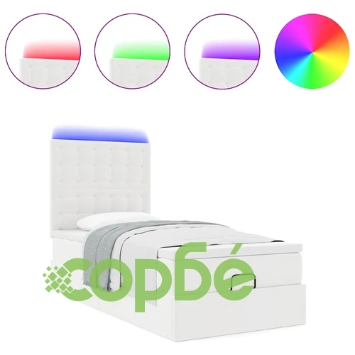 Легло Тип Османка с Матрак и LED Осветление, 90x200 см, Бяла Еко Кожа ➤ топ цена ➤ sorbe.bg