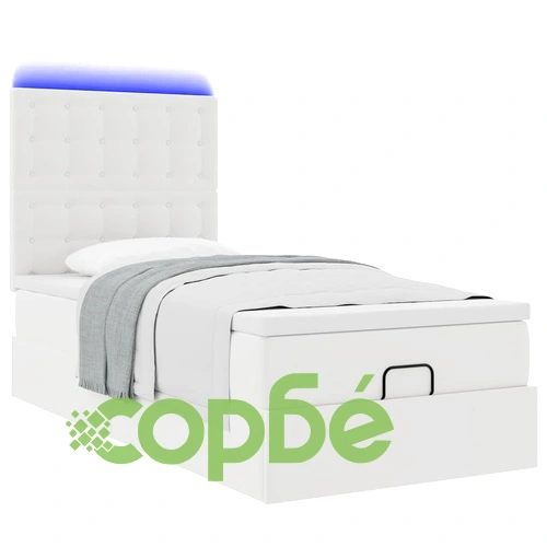 Легло Тип Османка с Матрак и LED Осветление, 90x200 см, Бяла Еко Кожа ➤ топ цена ➤ sorbe.bg