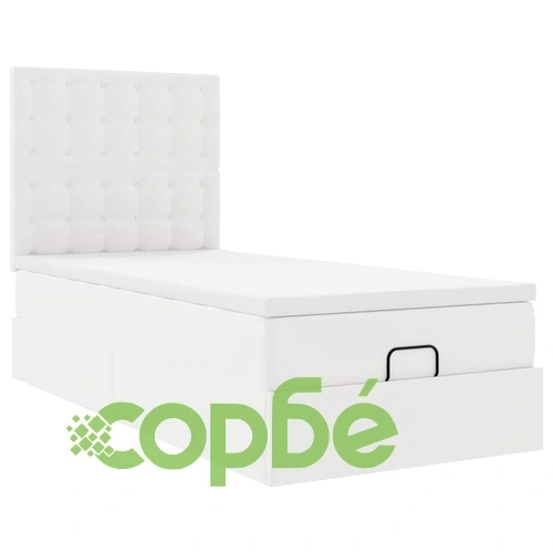 Легло Тип Османка с Матрак и LED Осветление, 90x200 см, Бяла Еко Кожа ➤ топ цена ➤ sorbe.bg