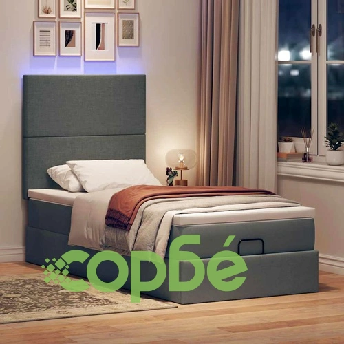 Османско легло с матрак и LED осветление, 90x190 см, тъмносив плат ➤ топ цена ➤ sorbe.bg