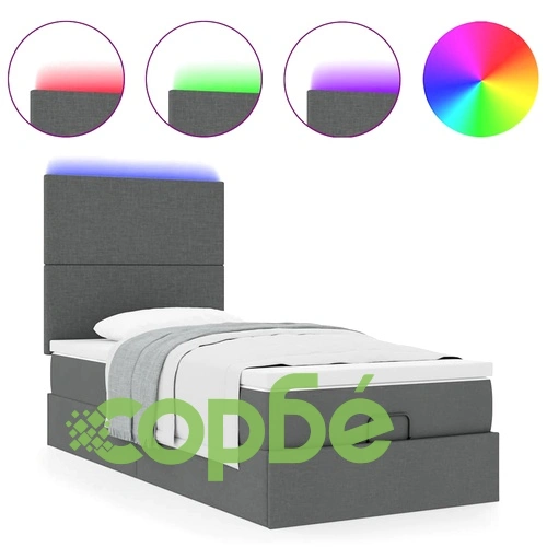 Османско легло с матрак и LED осветление, 90x190 см, тъмносив плат ➤ топ цена ➤ sorbe.bg