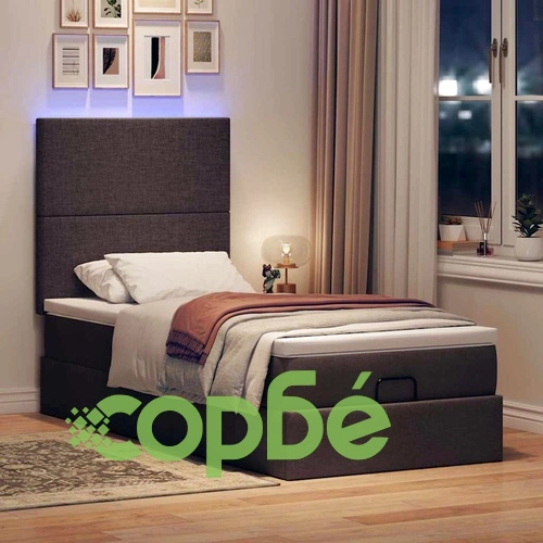 Османско легло с матрак и LED осветление, 90x190 см, тъмнокафяв плат ➤ топ цена ➤ sorbe.bg