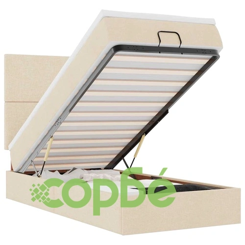 Османско легло с матрак и LED осветление, 90x200 см, кремав плат ➤ топ цена ➤ sorbe.bg