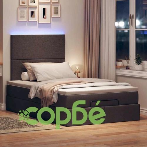Османско легло с матрак и LED осветление, тъмнокафяво, 120x190 см, полиестерен плат ➤ топ цена ➤ sorbe.bg