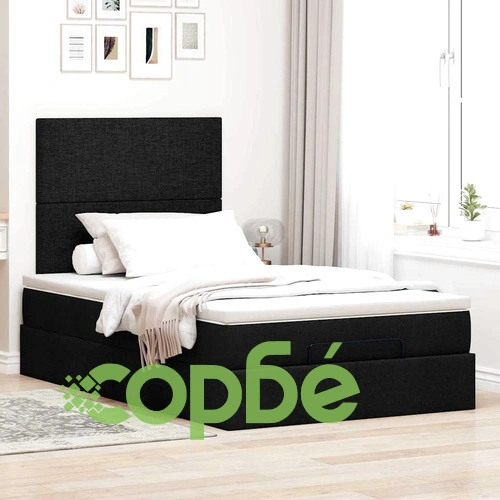 Легло тип Османка с матрак и LED осветление, черно, 120x200 см, текстилна тапицерия ➤ топ цена ➤ sorbe.bg