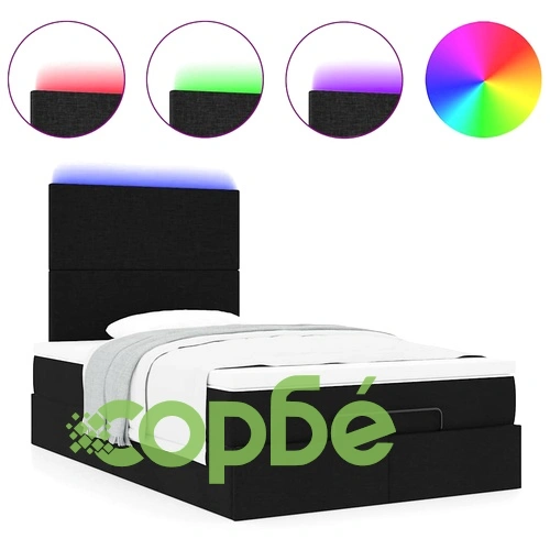 Легло тип Османка с матрак и LED осветление, черно, 120x200 см, текстилна тапицерия ➤ топ цена ➤ sorbe.bg