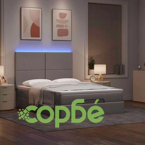Османска легло с матрак и LED, кафяво, 140x190 см, плат ➤ топ цена ➤ sorbe.bg