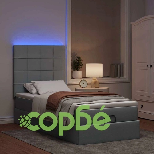 Османска легло с матрак, топ матрак и LED осветление, 80x200 см, светлосив плат ➤ топ цена ➤ sorbe.bg