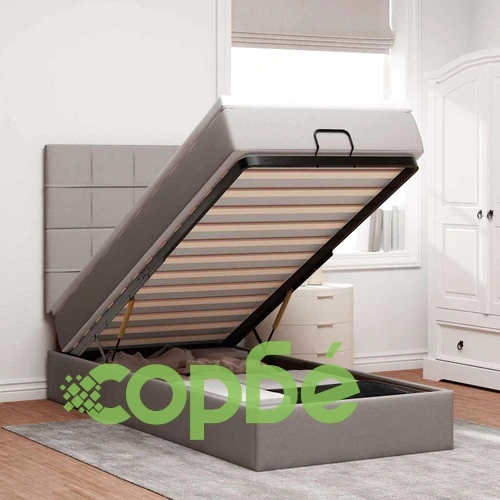 Османска спалня с матрак и LED осветление, 80x200 см, таупе, плат ➤ топ цена ➤ sorbe.bg