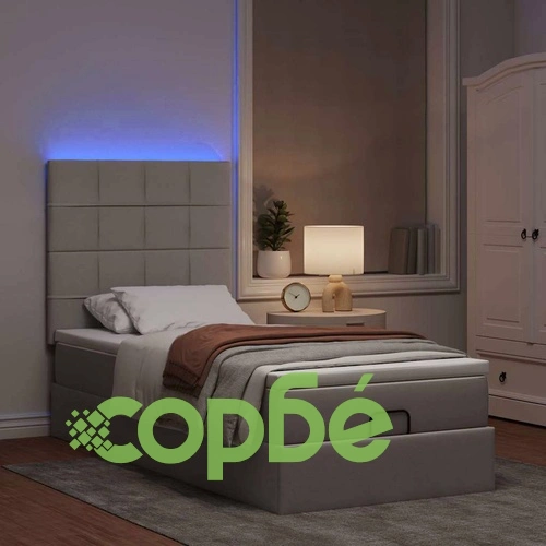 Османска спалня с матрак и LED осветление, 80x200 см, таупе, плат ➤ топ цена ➤ sorbe.bg