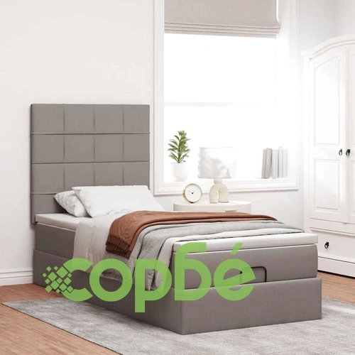 Османска спалня с матрак и LED осветление, 80x200 см, таупе, плат ➤ топ цена ➤ sorbe.bg