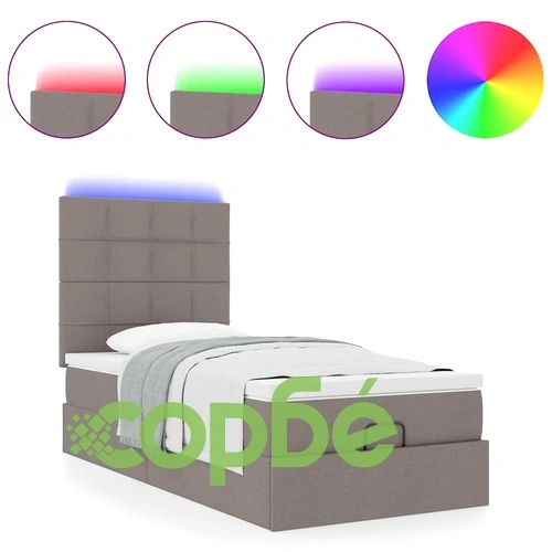 Османска спалня с матрак и LED осветление, 80x200 см, таупе, плат ➤ топ цена ➤ sorbe.bg
